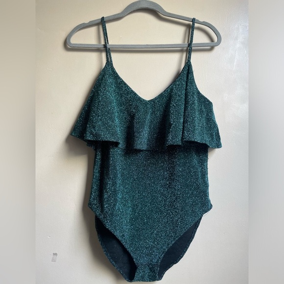 ZARA Sparkle Bodysuit size L ruffle top tank - Picture 1 of 6